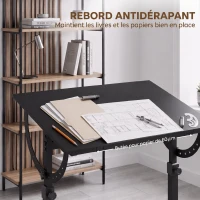 HOMCOM Table à Dessin Inclinable 0°-85°, Bureau à Dessin Réglable en Hauteur avec Rebord Antidérapant, Cadre en Acier, Noir(m-6)