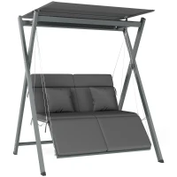 Outsunny Columpio de Jardín de 2 Plazas Convertible en Cama con Toldo Ajustable UV30+ y Cojines 142x130x168 cm Gris Oscuro(m-1)