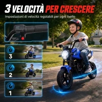 AIYAPLAY Moto da Cross Elettrica per Bambini 24V Motore 180W, 6-12 Anni, Pneumatici 30cm in Gomma, Blu(m-6)