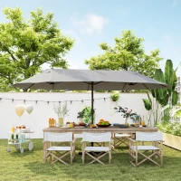 Outsunny Grande Parasol de Jardin Exterieur 4,6 x 2,7 m avec Pied en Croix, Parasol Double avec Manivelle, pour Terrasse, Café(m-10)