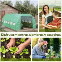 Outsunny Invernadero de Túnel 6x3x2 m con Puerta y 12 Ventanas de Malla Enrollables Invernadero de Huerto para Patio Jardín Verde(m-7)