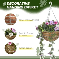 HOMCOM Set of 2 Decorative Artificial Plants, Faux Silk Azalea Flowers in Hanging Baskets, Fake Plants for Home Indoor Outdoor Decor, Pink and White(m-4)