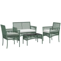 Outsunny Conjunto de Jardín Exterior de Ratán Sintético con 2 Sillones 1 Sofá de 2 Plazas 1 Mesa de Centro y Cojines Verde(m-1)