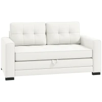 HOMCOM Canapé convertible 2 places canapé-lit avec dossier capitonné, coussins et matelas pliable au sol, blanc(m-1)