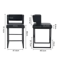 Lot de 2 tabourets de bar style nordique, structure métallique robuste avec pieds argentés, 48x53.3x91.4 cm, Noir(m-3)