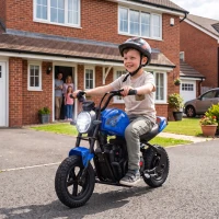 AIYAPLAY Moto da Cross Elettrica per Bambini 24V Motore 180W, 6-12 Anni, Pneumatici 30cm in Gomma, Blu(m-10)