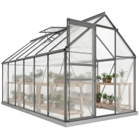Outsunny Serre de jardin en aluminium polycarbonate avec fondation, serre avec fenêtre réglable porte coulissante 190x375x199cm(m-16)