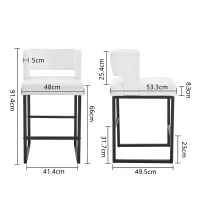 Lot de 2 tabourets de bar style nordique, structure métallique robuste avec pieds argentés, 48x53.3x91.4 cm, Blanc+Noir(m-3)