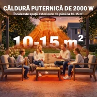 Outsunny încălzitor Electric Suspendat cu Infraroșu 1000/2000W, Negru(m-6)