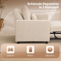 HOMCOM Poltrona Letto 3 in 1 in Tessuto Effetto Lino con Schienale Regolabile, Bianco Crema(m-5)