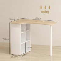 HOMCOM Birou neregulat 100 x 59 cm cu 6 compartimente, 4 rafturi reglabile și cadru din oțel, stejar(m-3)