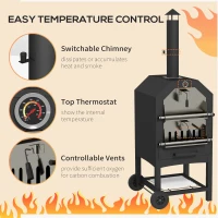 Outsunny Steel 3-Tier Outdoor Pizza Oven Charcoal BBQ Grill, Black(m-6)