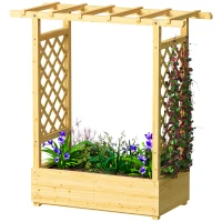 Outsunny Garden Planter with Trellis, Wooden Raised Bed for Garden with Hanging Roof and Drainage Holes, Outdoor Trellis Planter Box for Vegetables, Herbs and Flowers, 110 x 44 x 113 cm, Natural(m-11)