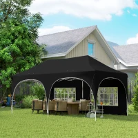 Outsunny 3 x 6m Pop Up Gazebo Shelter with Sides, 6 Sandbags, Peak Top Garden Party Tent Marquee with Carry Bag, Black(m-2)