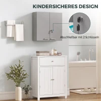 HOMCOM Wand-Medizinschrank mit Doppeltüren, Badezimmerschrank mit 4 Ablagen, abschließbar mit 2 Schlüsseln, Grau(m-5)
