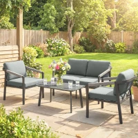 Outsunny Aluminium Garden Furniture Set, 4 Seater Outdoor Patio Furniture with Loveseat, 2 Armchairs, Slatted Table(m-10)