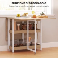 HOMCOM Tavolo Pieghevole con Ruote, Ribalte e Vani Aperti, 80-133x80x75 cm, Legno(m-5)