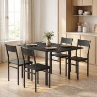HOMCOM Set da Pranzo con Tavolo Allungabile e 4 Sedie Impilabili, Nero(m-9)