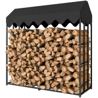 Outsunny Leñero Exterior Metálico de Chimenea Soporte para Leña con Cubierta Impermeable 186x70x185 cm Negro(m-11)