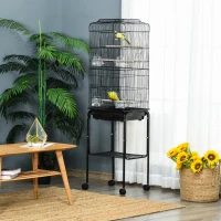 PawHut Bird Cage Budgie Cages for Finch Canary Parakeet with Stand Wheels Slide-out Tray Accessories Storage Shelf, Black 46.5 x 36 x 157 cm(m-8)
