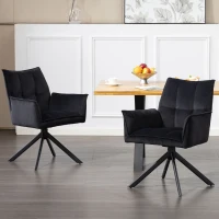 HOMCOM Pack de 2 Sillas de Comedor Giratorias con Reposabrazos Respaldo Acolchado Tapizado en Terciopelo Patas de Acero Negro(m-10)