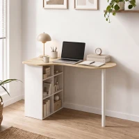 HOMCOM Birou neregulat 100 x 59 cm cu 6 compartimente, 4 rafturi reglabile și cadru din oțel, stejar(m-6)