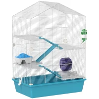 PawHut Jaula para Hámster de 5 Niveles con Plataformas Cuenco Bebedero Casita Rampas y Rueda de Ejercicio 58x36x81cm Azul Claro(m-1)
