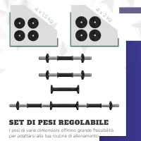 SPORTNOW Set 2 in 1 con 2 Manubri Convertibili in Bilanciere, Peso Totale 15 kg e Dischi Pesi Regolabili, Rosso(m-5)