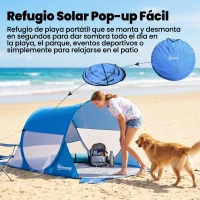 Outsunny Carpa de Playa Automático para 1-2 Personas con 1 Puerta 2 Ventanas y Bolsa de Transporte 200x120x90 cm Azul(m-5)