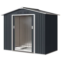 Căsuță din Metal 2,77 m² Outsunny 213 x 130 x 185 cm cu Fundație, Uși Glisante Gri Închis(m-12)