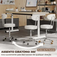 HOMCOM Banco com Rodas Giratório em Pele Sintética com Encosto e Altura Regulável para Spa, Escritório e Tatuagens, Branco(m-6)