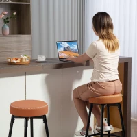 HOMCOM Set of Two Faux Leather Bar Stools - Brown/Black(m-8)