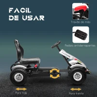 HOMCOM Kart a Pedais para Crianças com Assento Ajustável Pneus de Goma Travão de Mão para Crianças de 5-12 Anos 121x58x61 cm Branco(m-5)