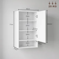 HOMCOM Mobile bagno da parete con ripiani regolabili e anta, Bianco(m-3)