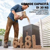 Outsunny Contenitore per Pellet 30kg con Coperchio in Acciaio, Ruote e Setaccio, Nero(m-4)