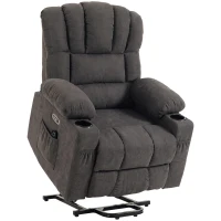 HOMCOM Poltrona Relax Reclinável Elétrica Elevatória com Massagem Vibratória, Calor, Assento Largo, USB-C, USB-A, Bolsos, Preta(m-1)
