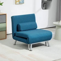 HOMCOM Single Linen-Look Sleeper Chair - Blue(m-2)