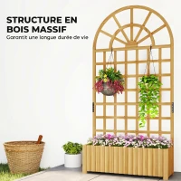 Outsunny Jardinière avec treillis, bac à fleurs, avec trous de drainage, en bois massif, 90 x 30 x 180 cm, effet bois naturel(m-7)