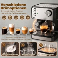 HOMCOM Espressomachine, 20-bar koffiemachine met melkopschuimer, 1,6 L waterreservoir, zwart(m-5)
