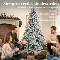 HOMCOM Árbol de Navidad Nevado de 180 cm con 650 Puntas de PVC Ignífugo Ramas Articuladas Montaje Rápido Verde y Blanco(m-4)