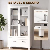 HOMCOM Arquivador com Portas de Vidro e Gaveta, Armário de Escritório com Barras Ajustáveis para Arquivo, 75x40x141 cm, Branco(m-11)