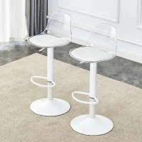 Lot de 2 tabourets de bar réglables, dossier ergonomique transparent, assise pivotante 360°, 40,5x39x82-104 cm, Blanc(m-4)