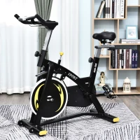 HOMCOM Stationary Exercise Bike, Aerobic Indoor Training,  Upright Cycling Cardio Workout, Home Fitness Racing Machine with 10KG Flywheel, LCD Monitor & Phone Holder, Yellow(m-2)