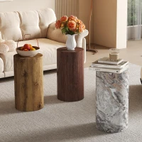 Table basse ronde élégante, bords arrondis et patins antidérapants, 30x30x55 cm, Noyer(m-7)
