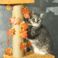 PawHut 242cm Adjustable Floor-To-Ceiling Cat Tree, with Artificial Decoration, Perches, Anti-Slip Kit - Orange(m-9)
