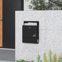 HOMCOM Cutie Poștală de Perete din Metal cu Fereastră și Serratura, 30x8.5x32.5 cm, Gri Carbon(m-10)
