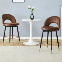 Tabouret de bar pivotant 360°, dossier ajouré design, piètement métal, 47,40x44,00x92,00 cm, Marron+Noir(m-5)