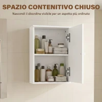 HOMCOM Mobiletto Bagno Pensile Sopra WC con Ripiano Regolabile e Anta, Bianco(m-5)