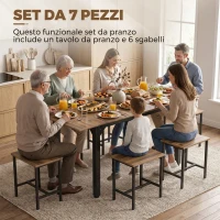 HOMCOM Set Pranzo con Tavolo Allungabile a 160cm e 6 Sgabelli per 4-6 Persone, Nero e Noce(m-4)