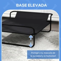 PawHut Cama Elevada para Perros Refrescante y Transpirable 91x69x29 cm Malla de Textilene Reposacabezas Inclinado Negro(m-7)
